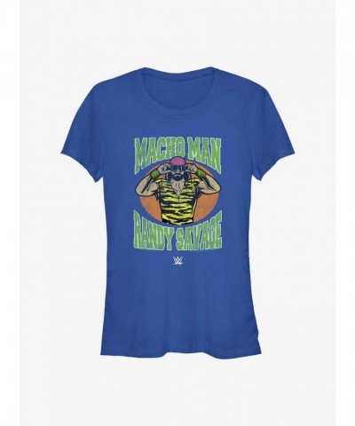 Retro WWE Macho Man Randy Savage Graphic T-Shirt for Girls - Blue