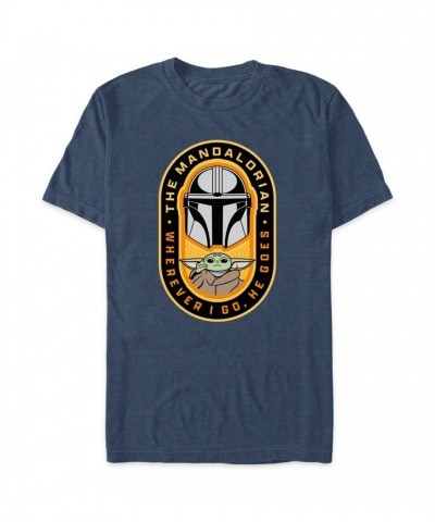 Adult Star Wars: The Mandalorian ''Wherever I Go He Goes'' Soft Blue T-Shirt