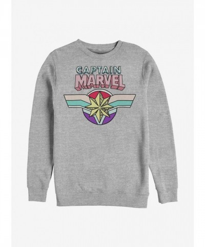 Marvel Captain Marvel Grey Cartoon Logo Crewneck Sweatshirt for Men