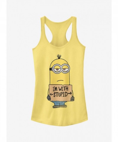 Bello Minion "I'm With Stupid" Yellow Girls Tank Top