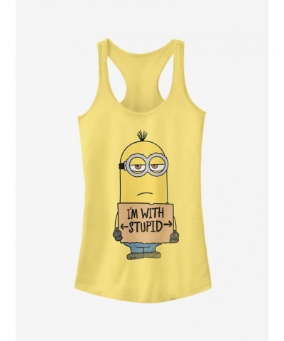 Bello Minion "I'm With Stupid" Yellow Girls Tank Top