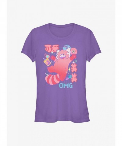 Disney Pixar Turning Red Cute Panda Design Junior Girls T-Shirt Purple