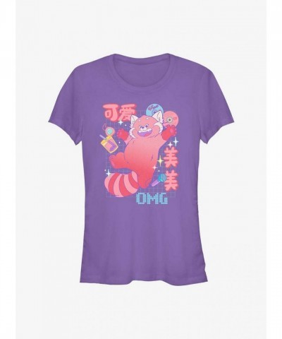 Disney Pixar Turning Red Cute Panda Design Junior Girls T-Shirt Purple