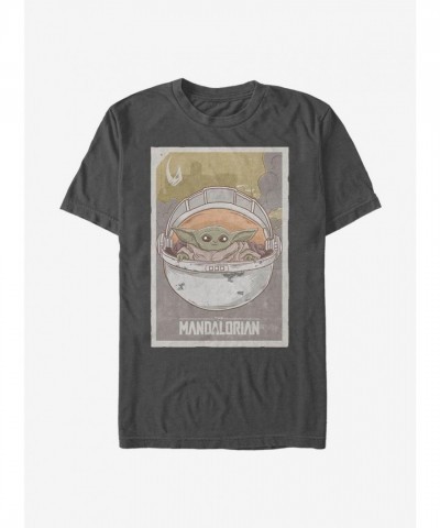 Mandalorian Child Poster T-Shirt for Men - Grey Comfortable Cotton