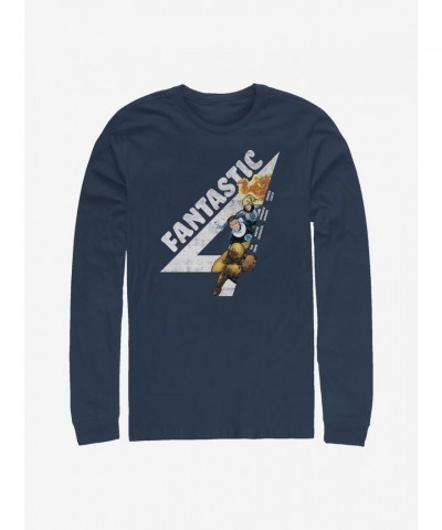 Marvel's Fantastic Four Vintage Inspired Long Sleeve Shirt - Men's Blue