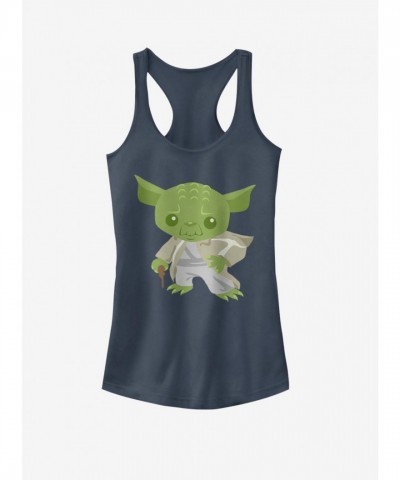 Yoda Girls Cute Cotton Tank Top - Blue Junior Size