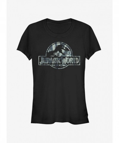 Grayscale Tropical T. Rex Logo Tee for Girls - Black
