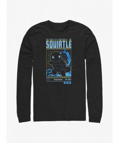 Pokemon Squirtle Graphic Long Sleeve Tee - Black Cotton Men's