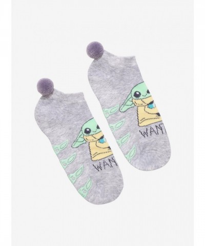 Star Wars Grogu Wanted No-Show Socks with Grip and Pom