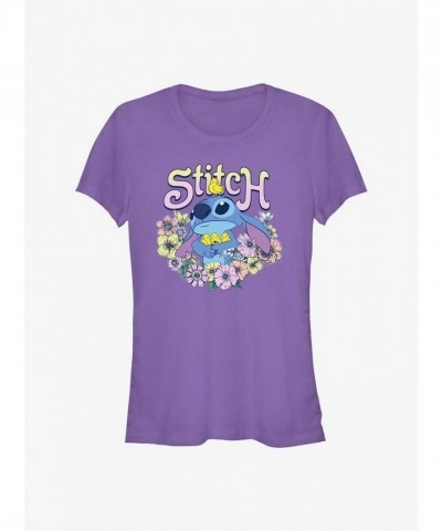 Disney Springy Stitch Girls Lightweight T-Shirt - Purple