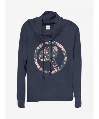 Marvel Girls Floral Cowlneck Sweatshirt - Lightweight Thor Top BLUE