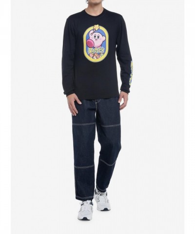 Kirby Graphic Long-Sleeve T-Shirt for Men - Japanese Text Sleeves