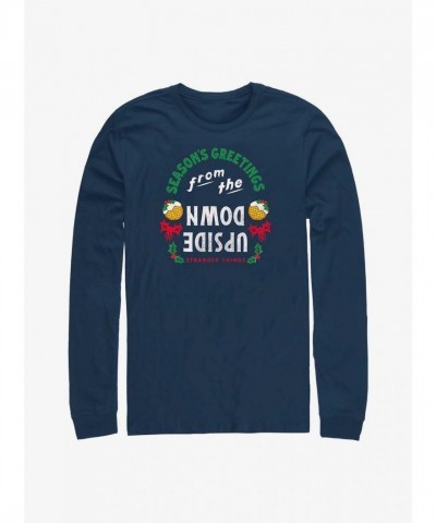 Stranger Things Greetings from The Upside Down Blue Long Sleeve T-Shirt for Men