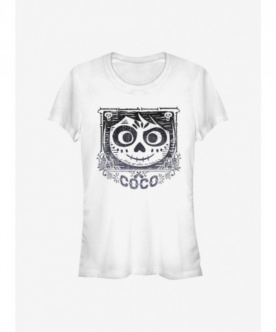 Cute Disney Pixar Coco Frame T-Shirt for Girls - White