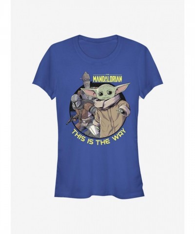 Three's A Charm Mandalorian Girls T-Shirt - Lightweight Blue Cotton