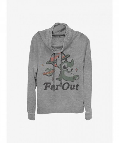 Disney Girls Far Out Stitch Cowl Neck Sweatshirt - Grey
