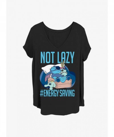 Disney Girls Plus Size Comfortable Lazy Lilo & Stitch T-Shirt - Black