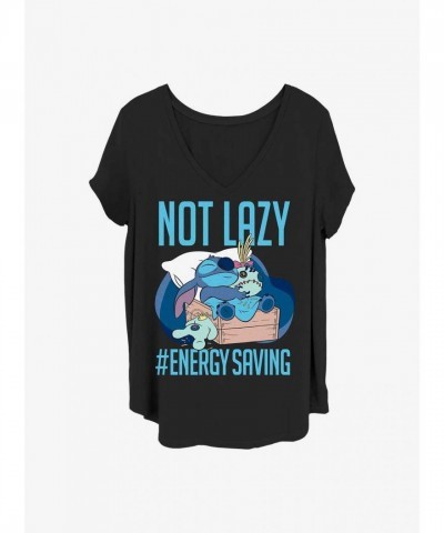 Disney Girls Plus Size Comfortable Lazy Lilo & Stitch T-Shirt - Black
