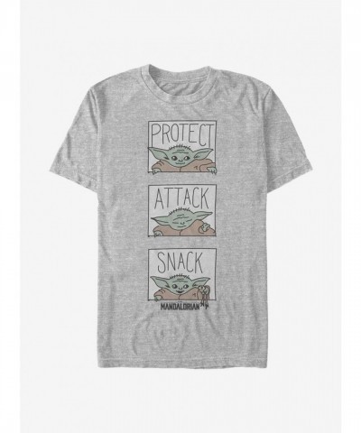 The Mandalorian The Child Attack Snack T-Shirt - Men's Grey Lightweight Cotton