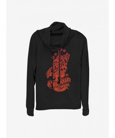 Disney Pixar Coco Ernesto De La Cruz Remember Me Lightweight Cowl Neck Top for Girls - Black