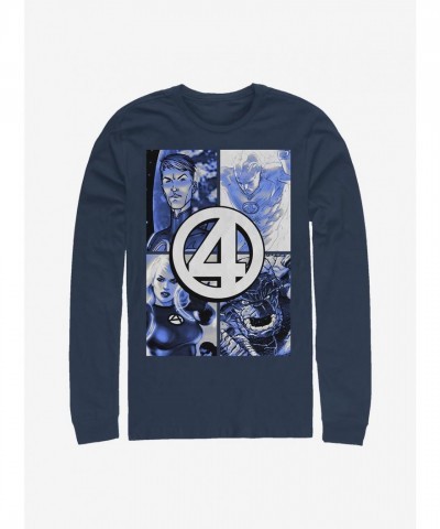 Marvel's Fantastic Four Blue Cotton Long Sleeve T-Shirt for Men