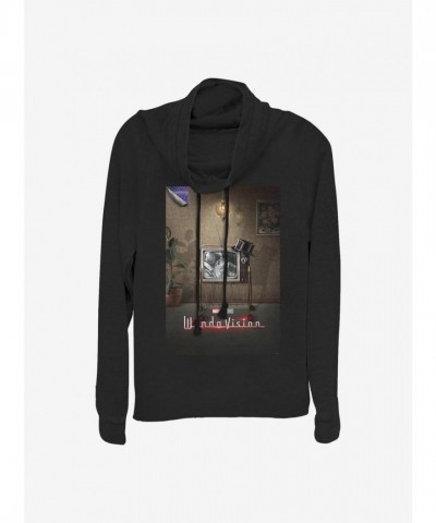 Marvel WandaVision Graphic Top - Lightweight Cowl Neck for Girls - BLACK