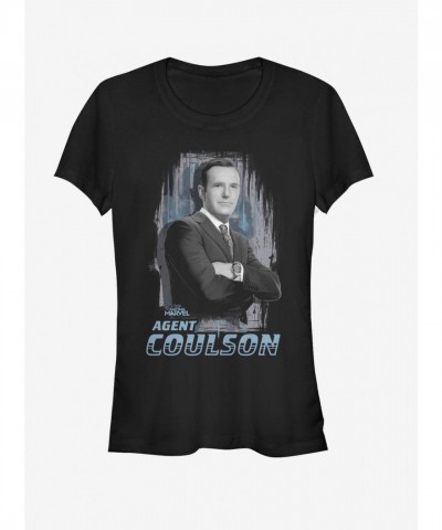 Marvel Girls T-Shirt Featuring Captain Marvel and Agent Coulson - Black