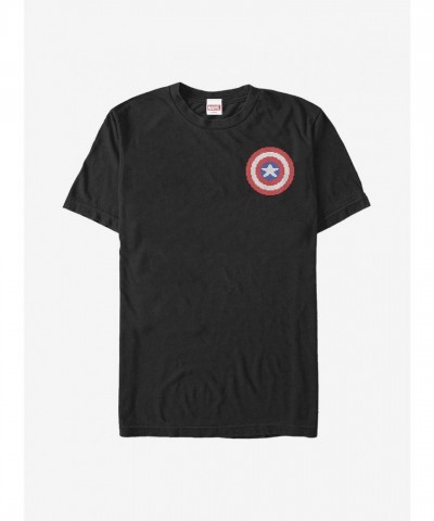 Marvel Captain America Badge Pixel T-Shirt - Men's Black