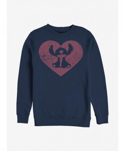 Disney Lilo & Stitch Blue Heart Print Crewneck Sweatshirt for Men