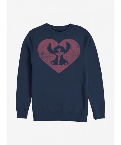 Disney Lilo & Stitch Blue Heart Print Crewneck Sweatshirt for Men