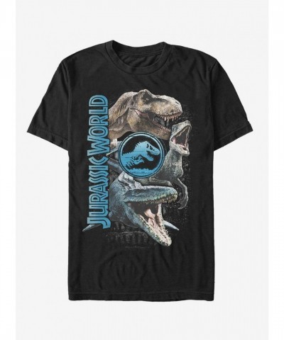 Jurassic World T-Shirt with Fallen Kingdom Dinosaur Montage - Black