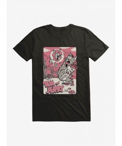 Tom and Jerry Themed Flower Picking Men's T-Shirt