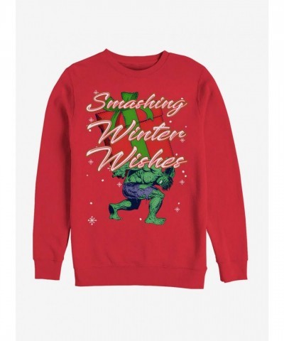 Marvel Men's Red Winter Hulk Smash Crewneck Sweatshirt