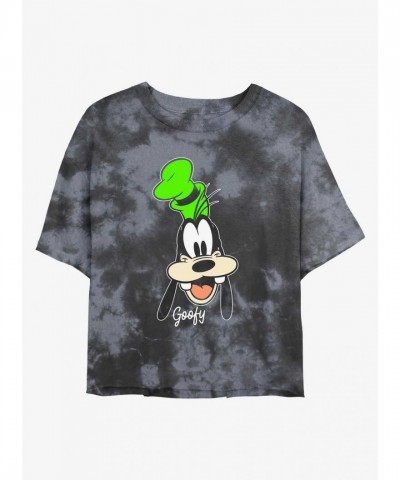 Disney Girls Big Face Goofy Tie-Dye Crop Top - Multi