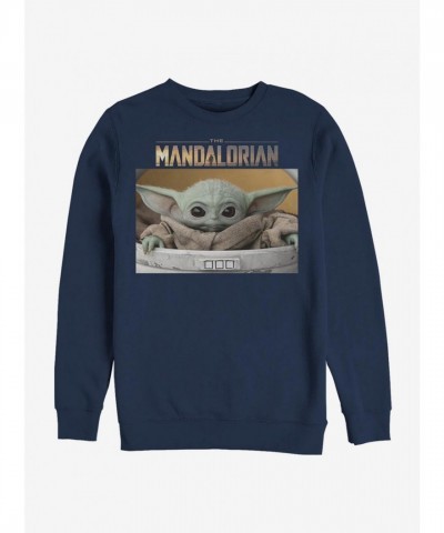 The Mandalorian The Child Box Photo Crew Neck Sweatshirt - Blue Men's