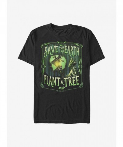 Marvel Groot Trees Save Earth T-Shirt - Men's Lightweight Cotton Black
