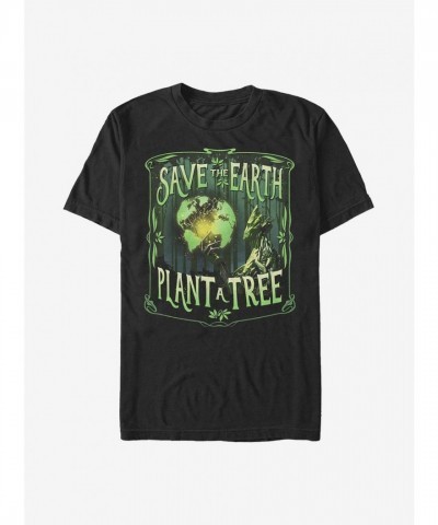 Marvel Groot Trees Save Earth T-Shirt - Men's Lightweight Cotton Black