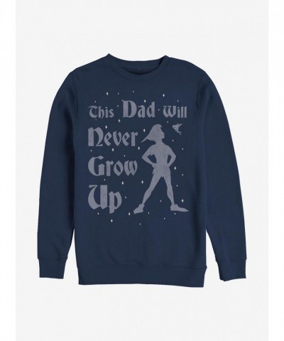 Disney Men's Peter Pan Dad Never Grows Up Blue Crewneck Sweatshirt