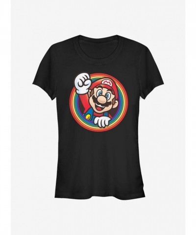 Super Mario Rainbow T-Shirt for Girls - Black