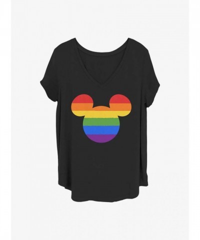 Disney Rainbow Ears Mickey T-Shirt - Girls Plus Size Black