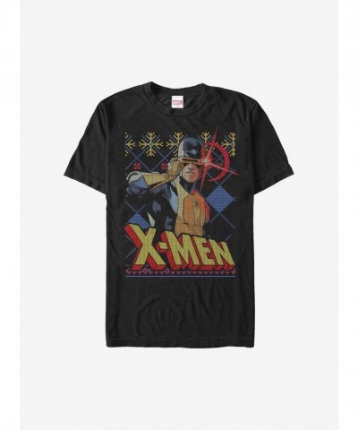 Marvel Cyclops X-Men Christmas Pattern T-Shirt - Men's Black