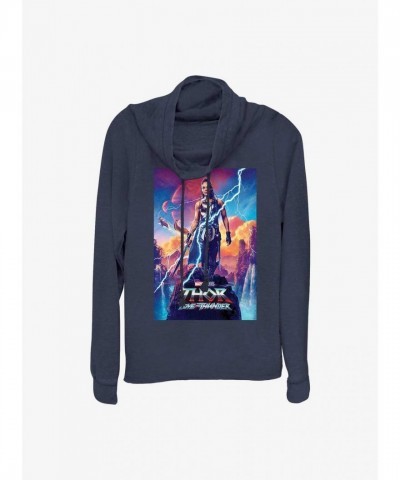 Marvel Valkyrie Cowl Neck Top - Thor Movie Inspired Lightweight Blue Sweatshirt