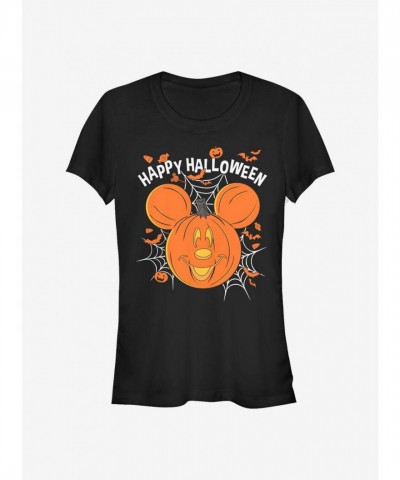 Disney Girls Lightweight Mickey Mouse Jack-O'-Lantern T-Shirt - Black
