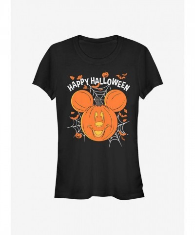 Disney Girls Lightweight Mickey Mouse Jack-O'-Lantern T-Shirt - Black