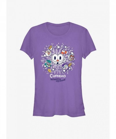 Cuphead Girls T-Shirt - The Delicious Last Course Explosion - Purple Junior Size