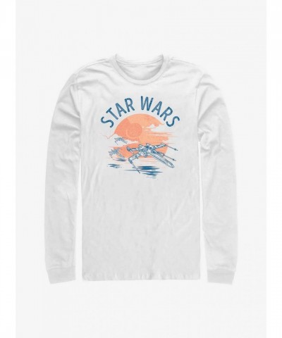 Star Wars Sunset Comfortable Long Sleeve T-Shirt - White Men's