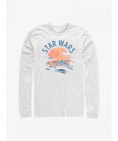 Star Wars Sunset Comfortable Long Sleeve T-Shirt - White Men's