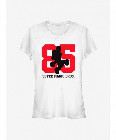 Super Mario 85 Silhouette Print Girls T-Shirt - White