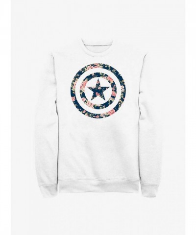 Marvel's Captain America Floral Shield Sweatshirt - White Men's