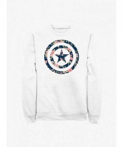Marvel's Captain America Floral Shield Sweatshirt - White Men's